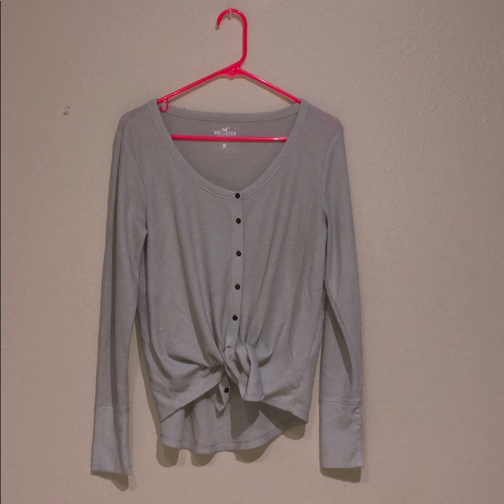 Button down tie knot cream long sleeve shirt